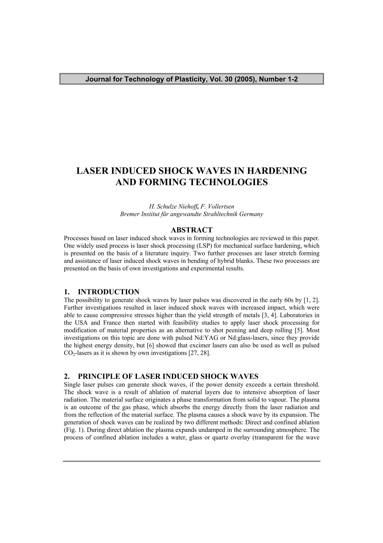 Laser induced shock waves in hardening and forming technologies ...